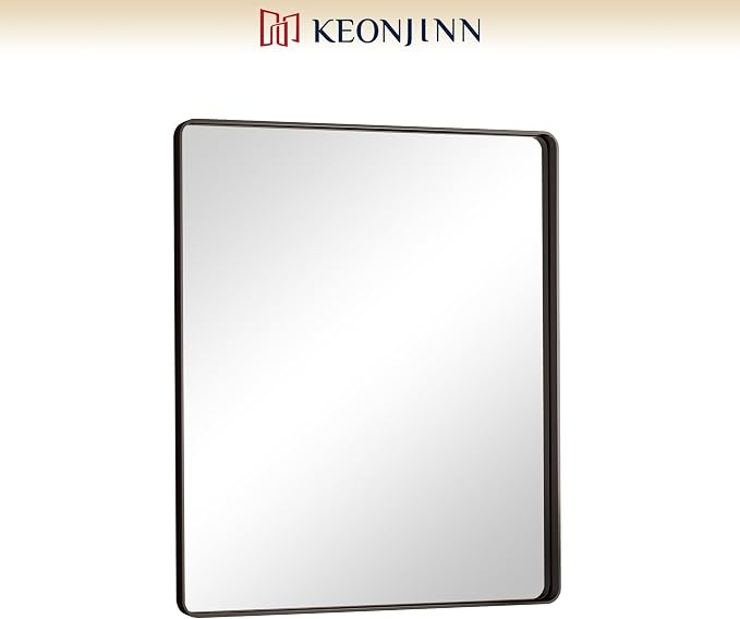 Keonjinn Black Bathroom Mirror, 30 x 36 Inch Rounded Rectangle Sandblasted - Image 9