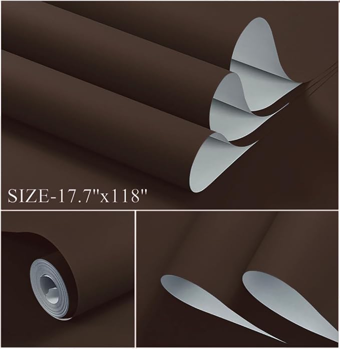 Dimoon 236.2''x17.7''Coffee Brown Peel and Stick Wallpaper Contact Paper Modern - Image 2