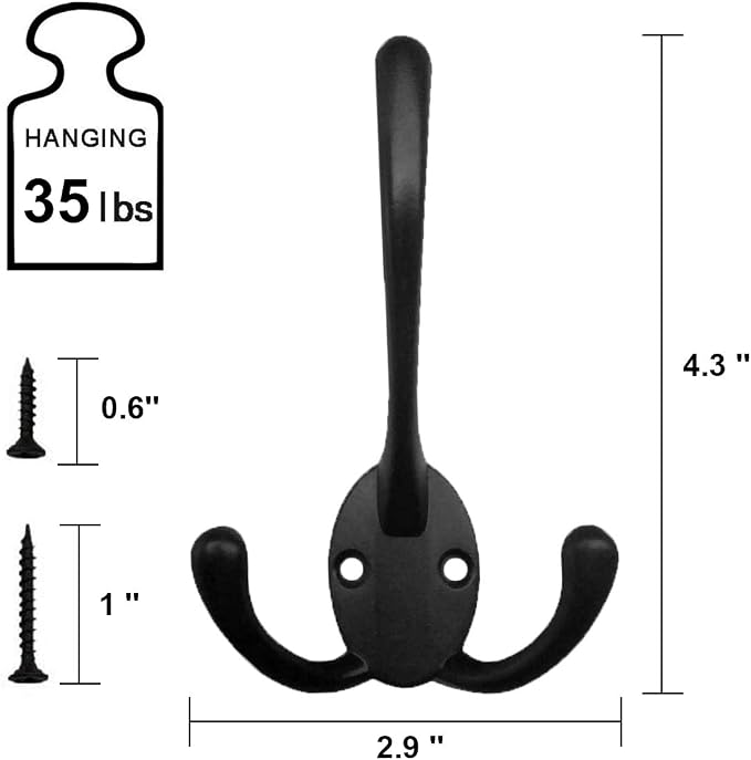 Wall Mounted Coat Hooks 5 Pack Heavy Duty Black Hardware Robe Hooks Decorative - Image 3