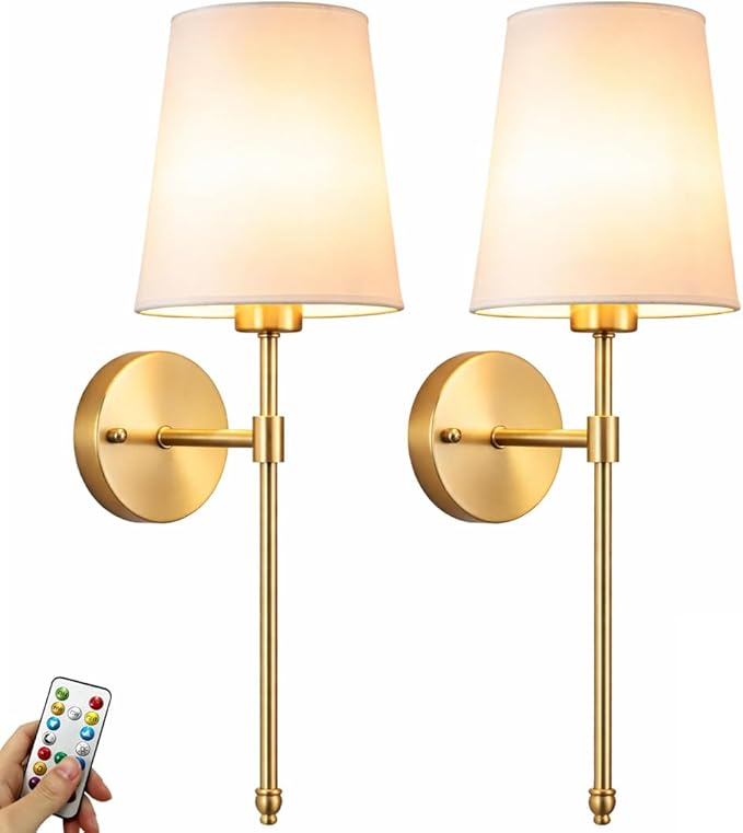 YHCDLAMP Battery Operated Wall Sconces Set of 2, Rechargeable Wireless Wall by YHCDLAMP
