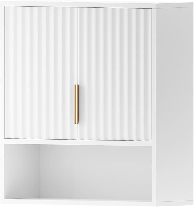 VINGLI White Bathroom Wall Cabinet, Modern Fluted Medicine Cabinet - Image 10