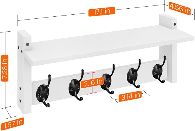 Homode Wall Shelf with Hooks, Coat Rack Wall Mount with Pegs, Hanging Entryway - Image 8