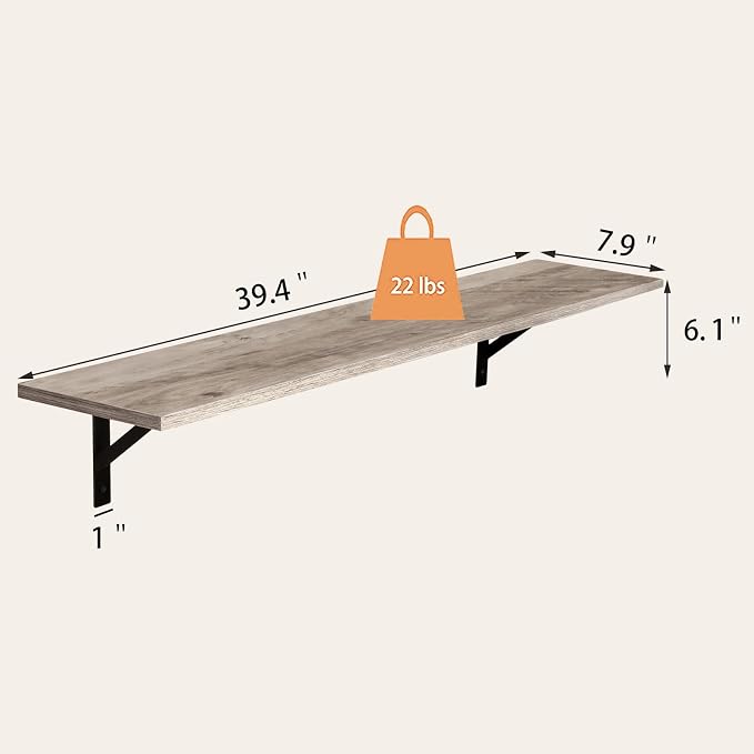 DINZI LVJ Long Wall Shelves, 39.4Inch Wall Mounted Shelves Set of 2, - Image 3