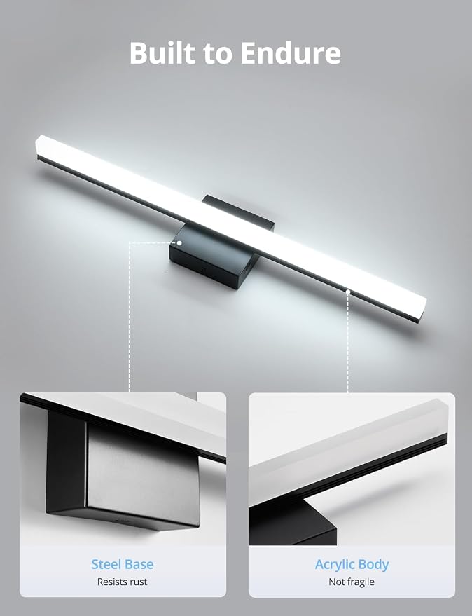 Combuh 2 Pack Bathroom Light Fixtures Black Vanity Lights Bar 24 Inch 14W - Image 5