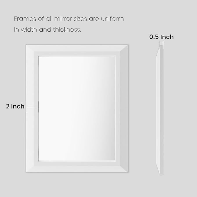 Amorho Bathroom Mirror, 36x36 Inch White Thick Metal Framed Wall Mirrors - Image 7