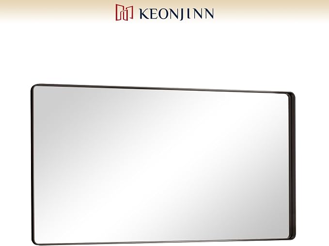 Keonjinn Black Bathroom Mirror, 55” x 30” Rounded Rectangle Sandblasted Finish - Image 9
