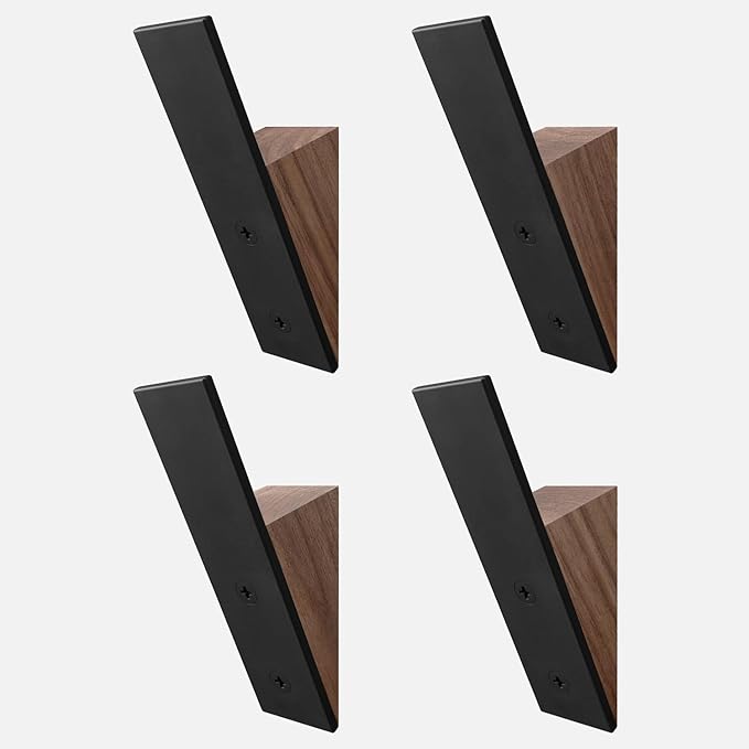 Homeforia Walnut Wood Coat Hooks, High End Walnut Wood & Black Metal Wall by Homeforia