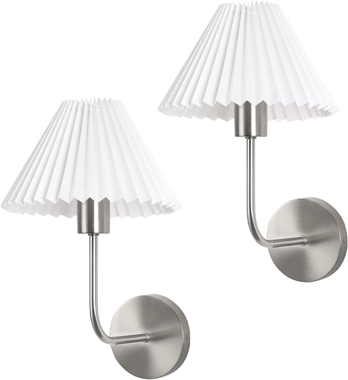 Wireless Wall Sconce Sets of 2, Pleated Shades Rechargeable Battery Operated - Image 9