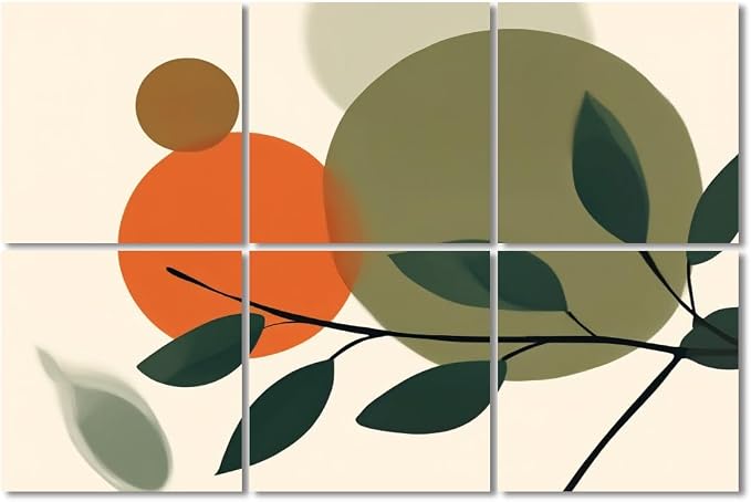 6 Pack Art Acoustic Panels Sound Absorbing Boho Botanical Leaf Orange Green by Unknown