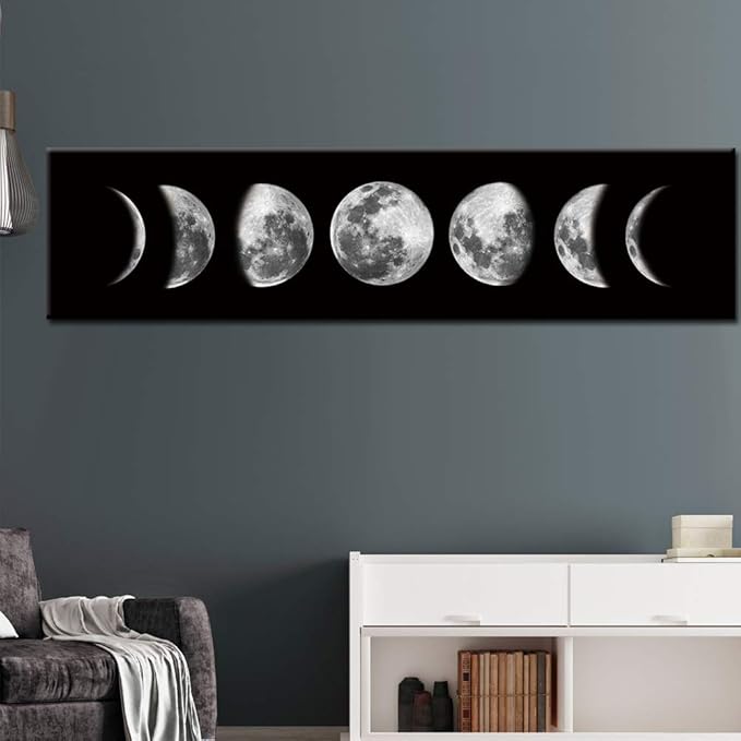Ohhvvow Moon Phase Wall Art Painting, 47L x 11.8W Black and White Modern - Image 3