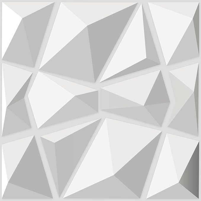 Art3d Decorative 3D Wall Panels in Diamond Design, 11.8"x11.8" Matt White by Art3d