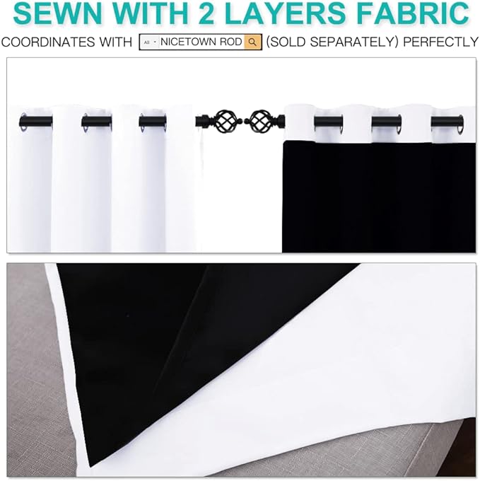 NICETOWN 100% Blackout Curtains 54 inches Long, Double-Deck Completely Blackout - Image 6