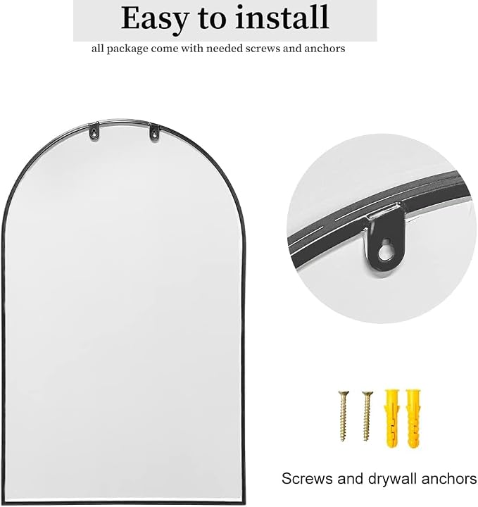 Dewfig Arched Wall Mounted Mirror, Arch Black Mirror - Image 7