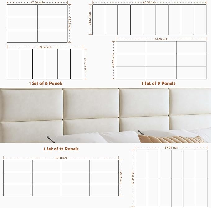 IFNOW Wall Mounted Upholstered Headboard Queen, 3D Peel and Stick Soundproof - Image 6