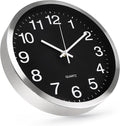 Wall Clock 12 Inch Metal Finish Silent Non Ticking Indoor Clock Round Battery by BAKBRAND