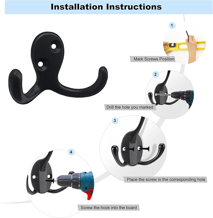 Kruodop 4 Pack Wall Hooks Wall Mounted Coat Hooks - Image 3