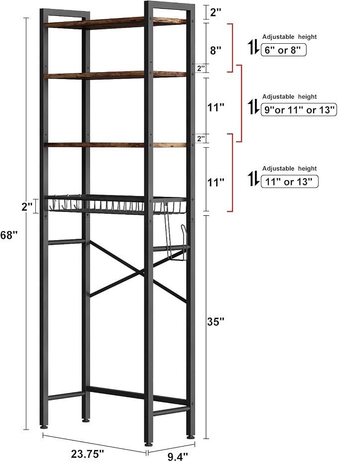 Kalrin Over-The-Toilet Storage Rack, 4-Tier Bathroom Organizer Shelf Over Toilet - Image 5