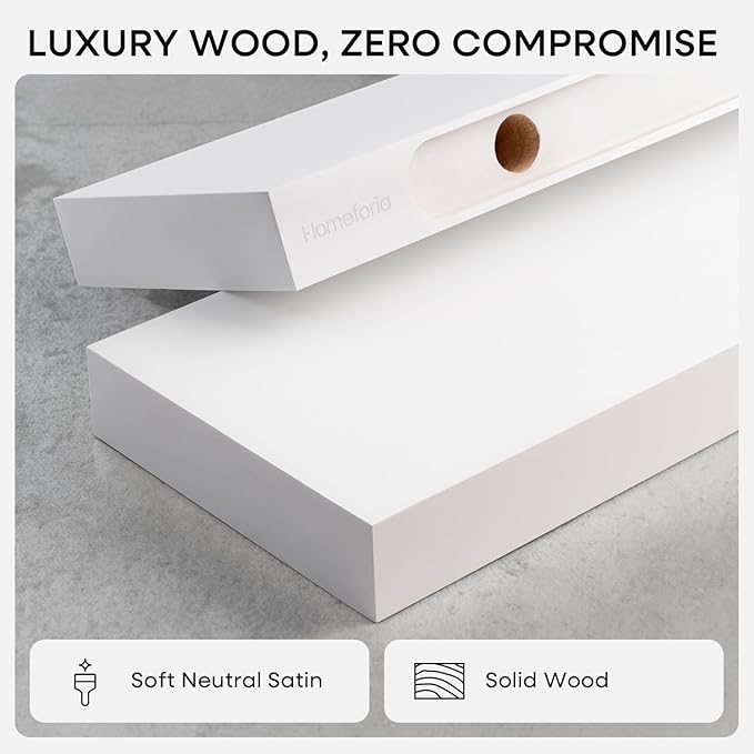 Homeforia White Floating Shelf 20 inch, High End Solid Real Wood 20inch - Image 3