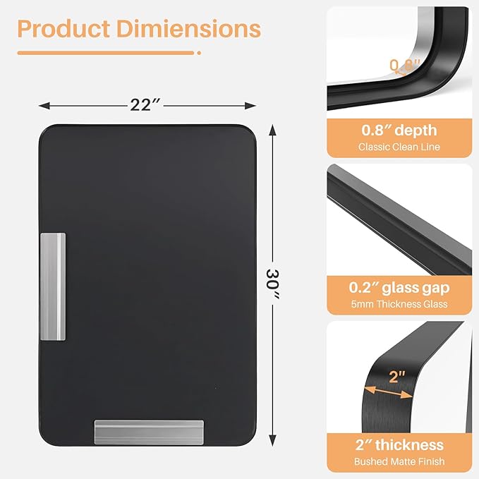 Bathroom Mirror for Wall, 30x22 Inch Rounded Rectangle Mirror, Tempered Glass - Image 5