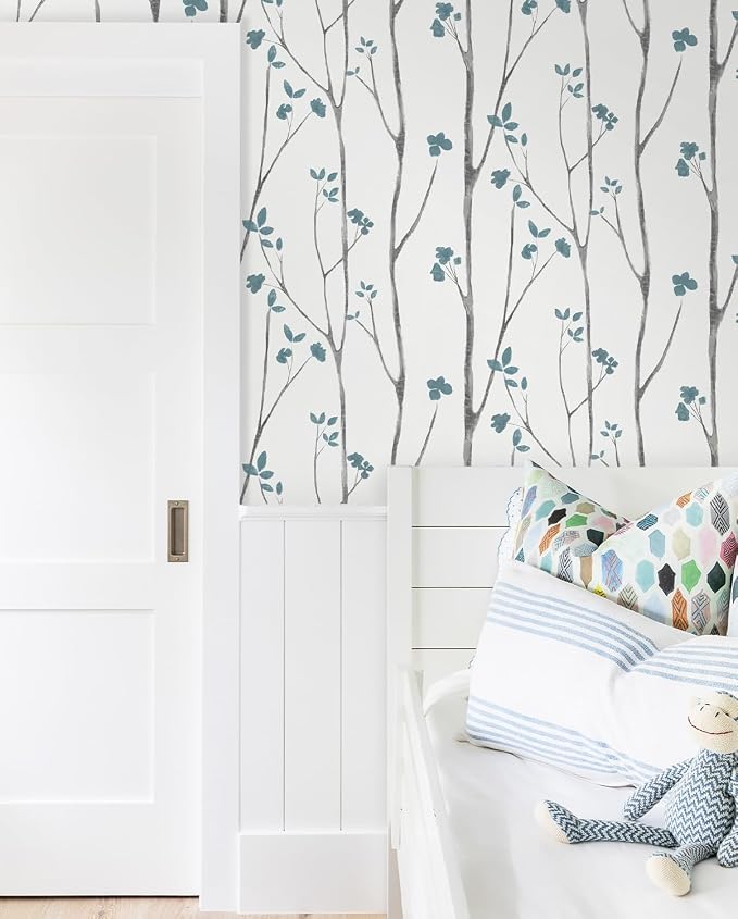 Timeet 16."x393.7"Blue Wallpaper Peel and Stick Wallpaper Leaf Wallpaper Floral - Image 2
