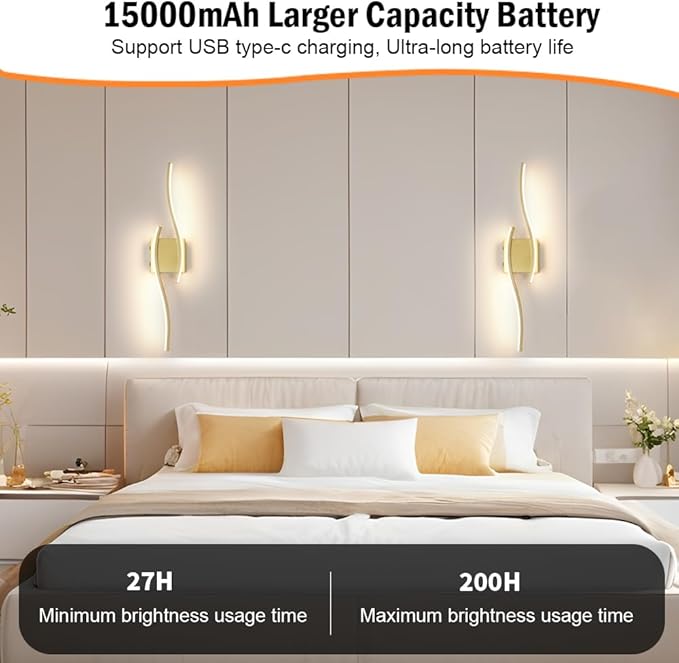 Battery Operated Wall Sconce Set of 2, Dimmable Cordless Battery Wall Sconces - Image 5