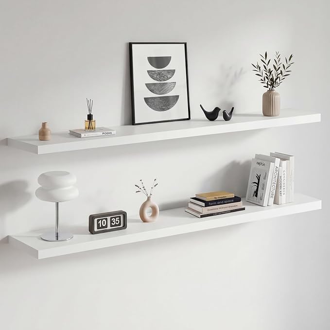 Homeforia Floating White Shelf 60 inches, High End Solid Real Wood 60inch Long by Homeforia