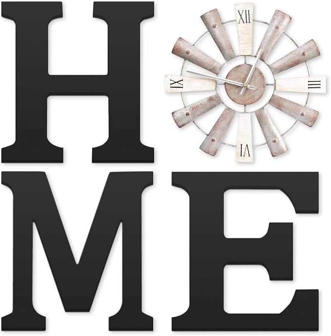 Farmhouse Home Signs with Windmill Clock Wall Decor Rustic Home Letters Wall Art by ZAZIWZ