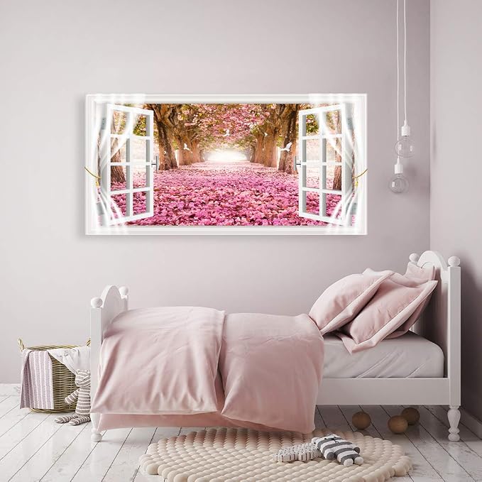 AH40162 Wall Art CanvasTrees and Pink Rose Paintings Printed Pictures Stretched - Image 5