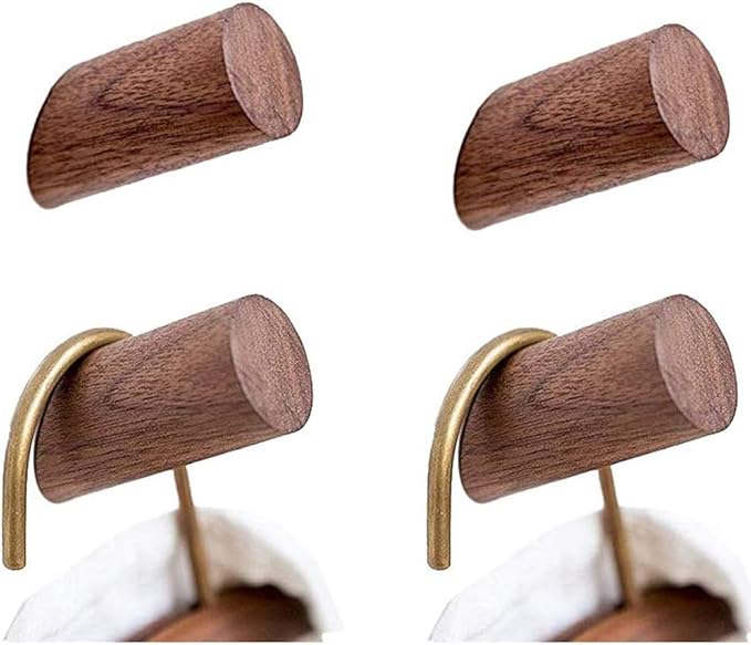 Felidio Wood Wall Hooks, 4 Pack Coat Hooks Wall Mounted, Rustic Wooden Heavy by Felidio