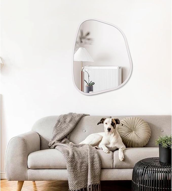 Irregular Oval Wall Mirror Large White 20"x16" Inches Asymmetrical Mirror - Image 3
