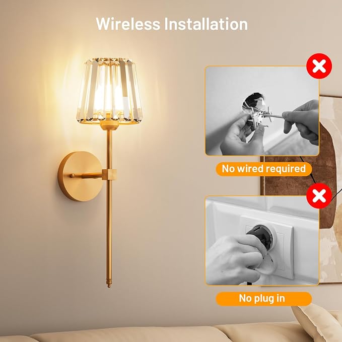 Crystal Battery Operated Wall Sconces Set of 2, 12 RGB and 3CCT Dimmable Wall - Image 7