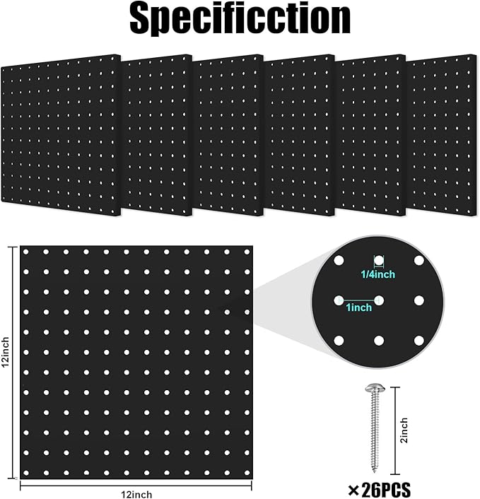 Peg Board, 6 Pack 12"x12" Black Metal Pegboard Panels Pegboards Wall Organizer - Image 2
