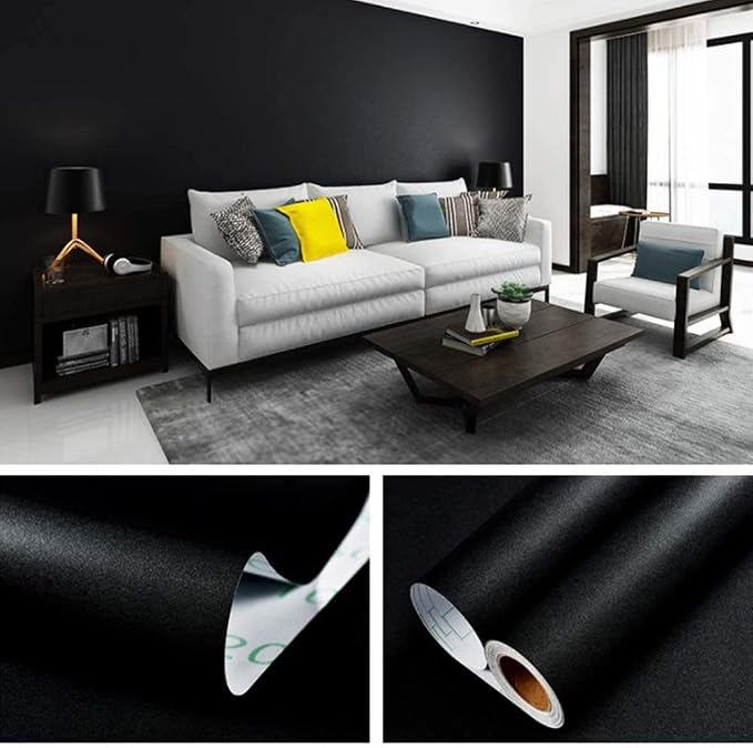 practicalWs 15.7" x393.7" Black Wallpaper Self Adhesive and Removable Peel and - Image 2