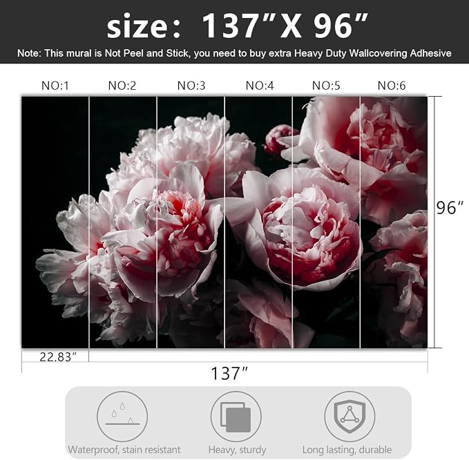 Black Peony Pink Floral Living Room Fabric Wallpaper Bedroom Bathroom Dark - Image 4