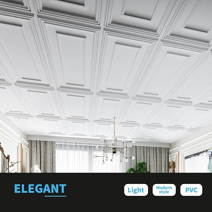Art3d Drop Ceiling Tiles, 24x48in. White, Polyvinyl Chloride, Glue Down - Image 3
