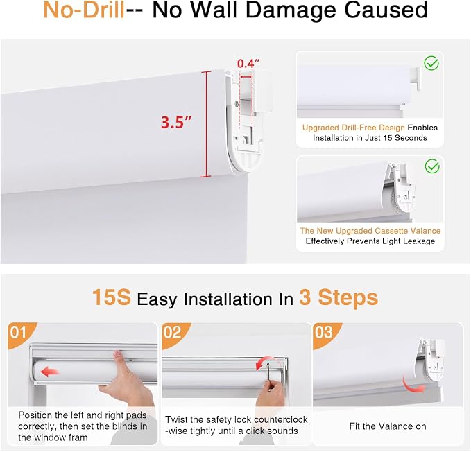 AOSKY No Drill Cordless Blackout Roller Shades - Image 4