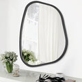 Black Asymmetrical Wall Mirror Large 20"x16" Irregular Oval Mirror Modern Wood by HLFMVWE