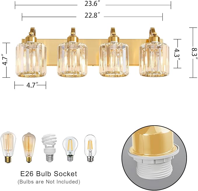 Crystal Vanity Lights, Modern 4-Light Bathroom Lights Over Mirror, Bathroom - Image 4