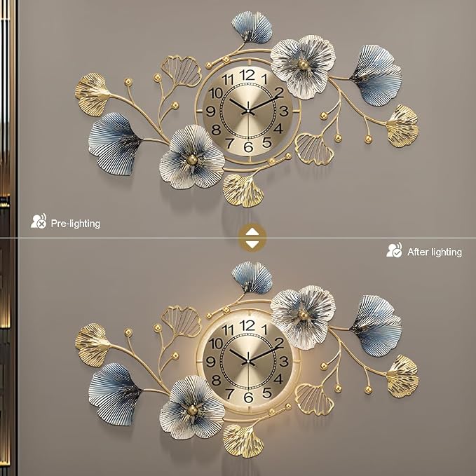 Large Metal Wall Clocks with Led Light, Silent Creative Decorative Clock - Image 2