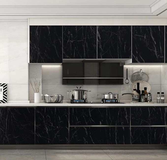 Arthome Black Marble, 11.8x100 Inches Peel and Stick Wallpaper, Marble Contact - Image 4