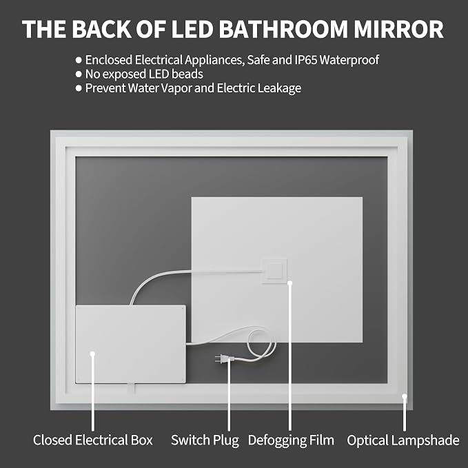 Koonmi 60"x36" LED Mirror for Bathroom, 90CRI Anti-Fog Vanity Mirror - Image 9