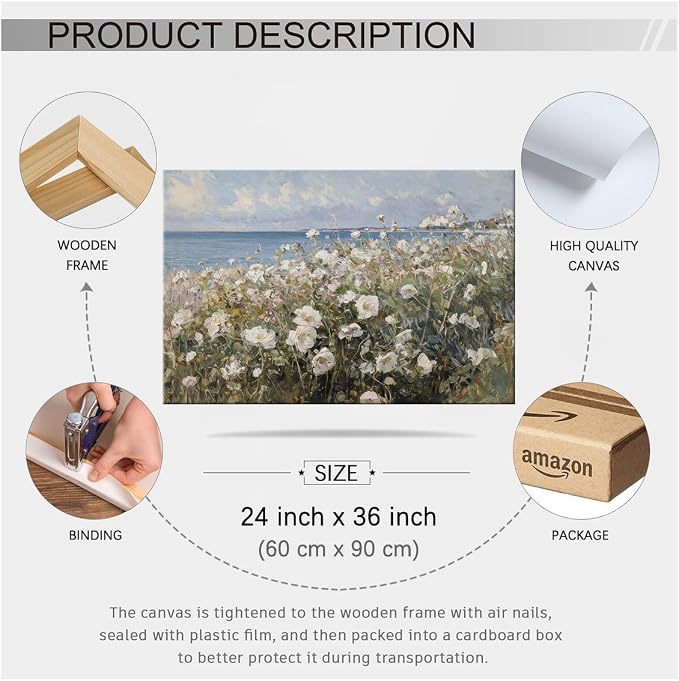 Nature Landscape Wall Art Coastal Wildflower Poster 24X36 inch Framed French - Image 2