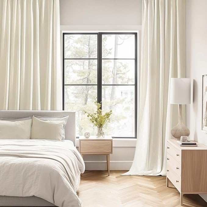 MIULEE Beige White Back Tab Blackout Curtains 90 Inches Long 2 Panels Set - Image 2