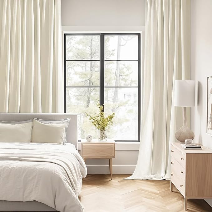 MIULEE Beige White Back Tab Blackout Curtain 96 Inch Long 2 Panels Set - Image 2