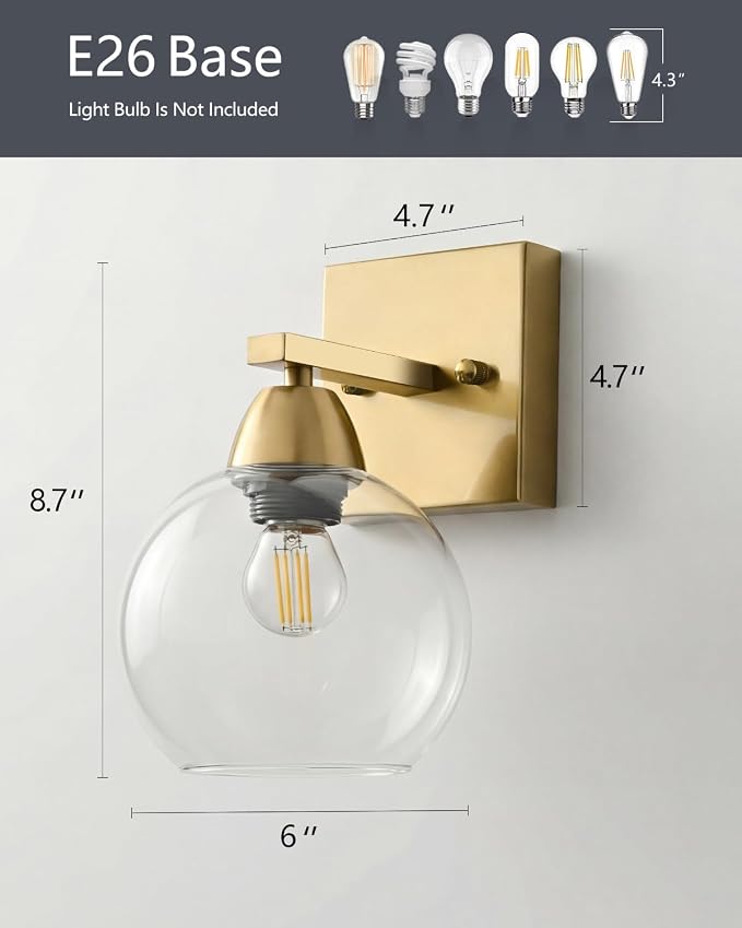Bathroom Light Fixtures, 1-Light Matte Gold Vanity Light - Image 6