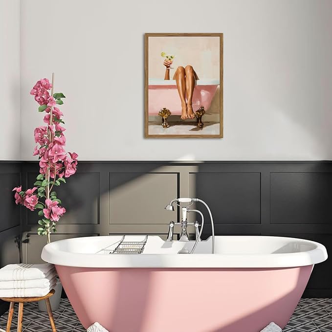 Funny Girl Bathroom Wall Art Pink Cute Girly Bathtub Wall Decor Picture - Image 4