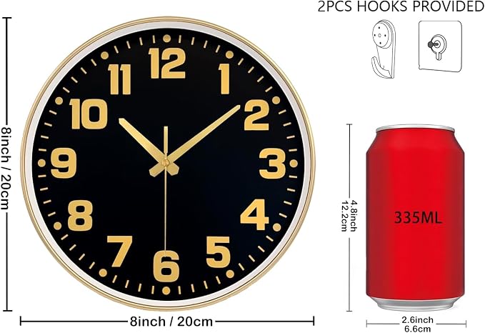 Wall Clock, 8inch Modern Silent Non-Ticking Wall Clocks Battery Operated - Image 3