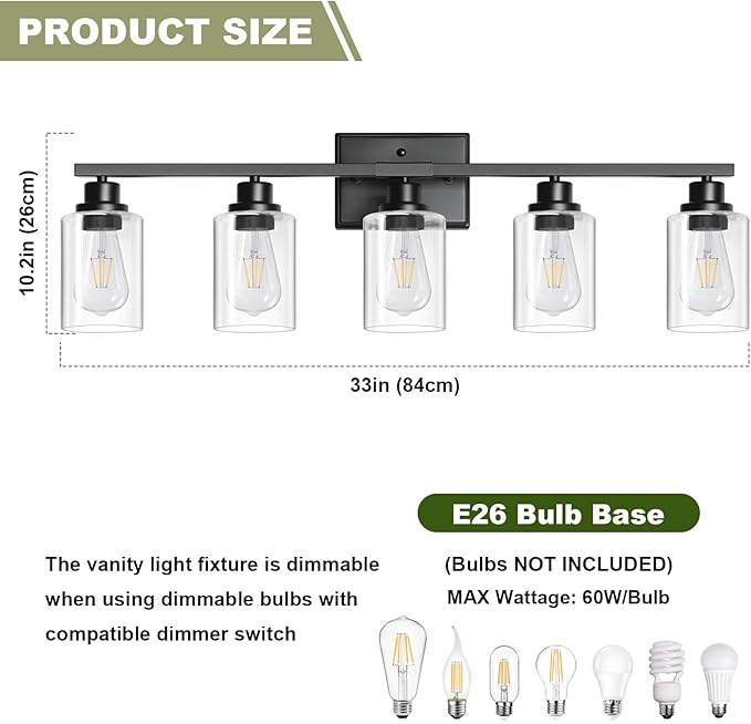 Unicozin Modern Bathroom Light Fixtures, 5 Light Vanity Lights Over Mirror - Image 6