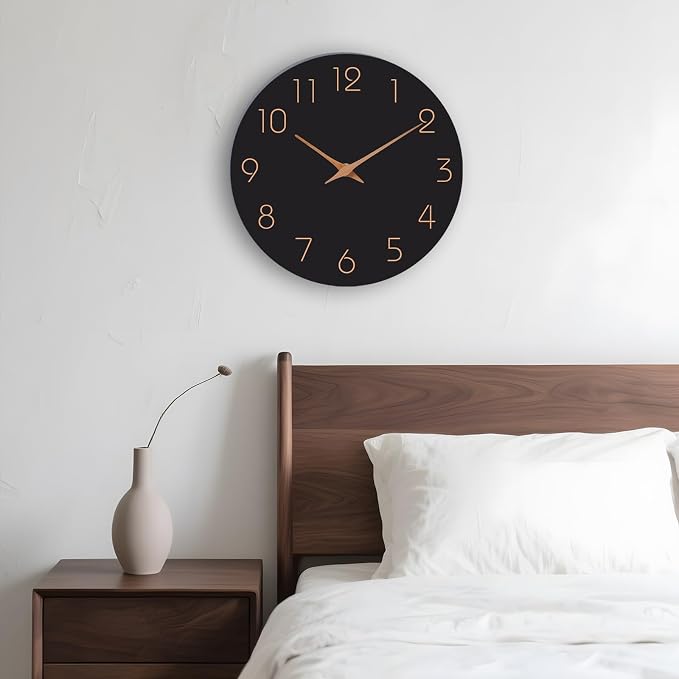 Mosewa Wall Clock Battery Operated 10 Inch Black Silent Non Ticking Simple - Image 8