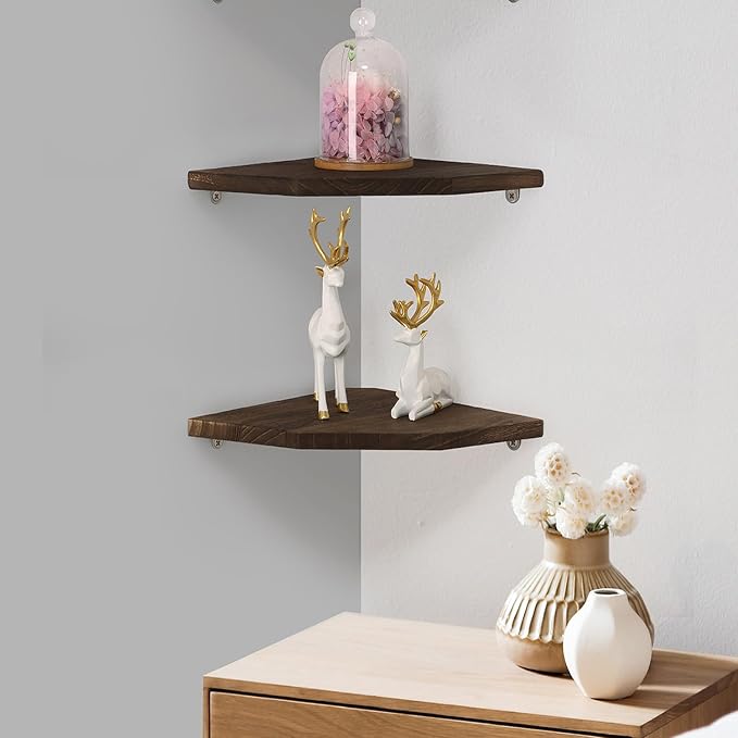 Joiishom Wood Corner Wall Shelves Set of 2, Solid Wood Corner Floating Shelves - Image 2